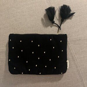 Sezane Black Velvet Pouch with Embroidered Gold dots